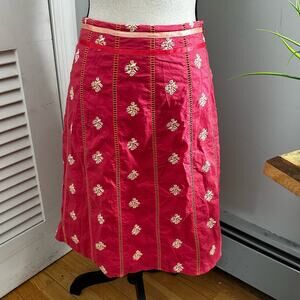 Beth Bowley Skirt 2 Pink Embroidered Cotton A-Line Dainty Feminine Classic